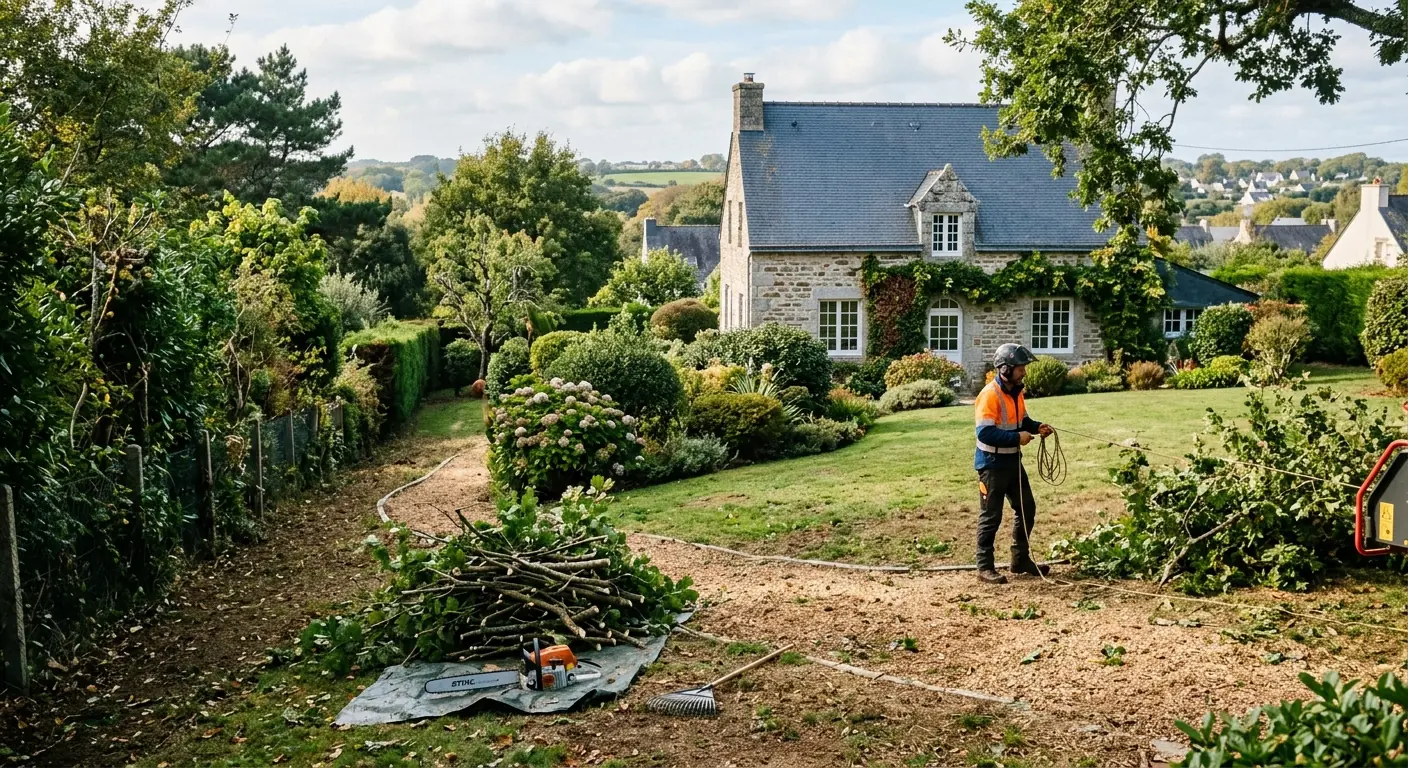 Bande dégagée autour de la maison après débroussaillage à Vannes