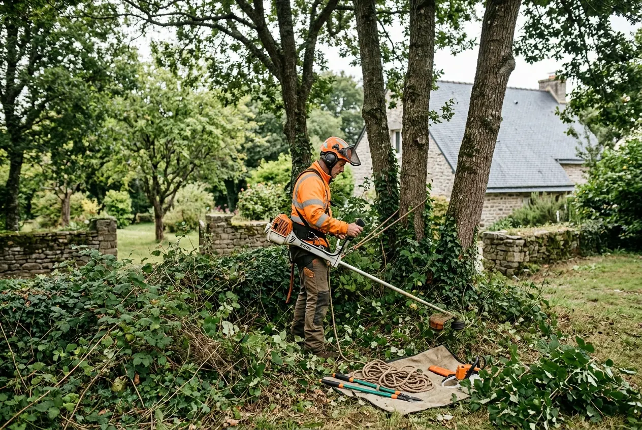 Débroussaillage d'un terrain humide près de Plescop