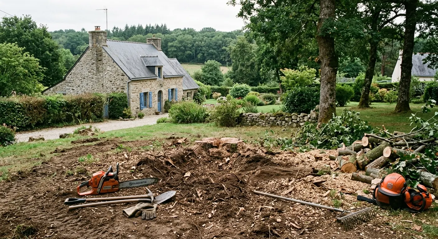 Terrain nivelé après rognage de souche à Vannes