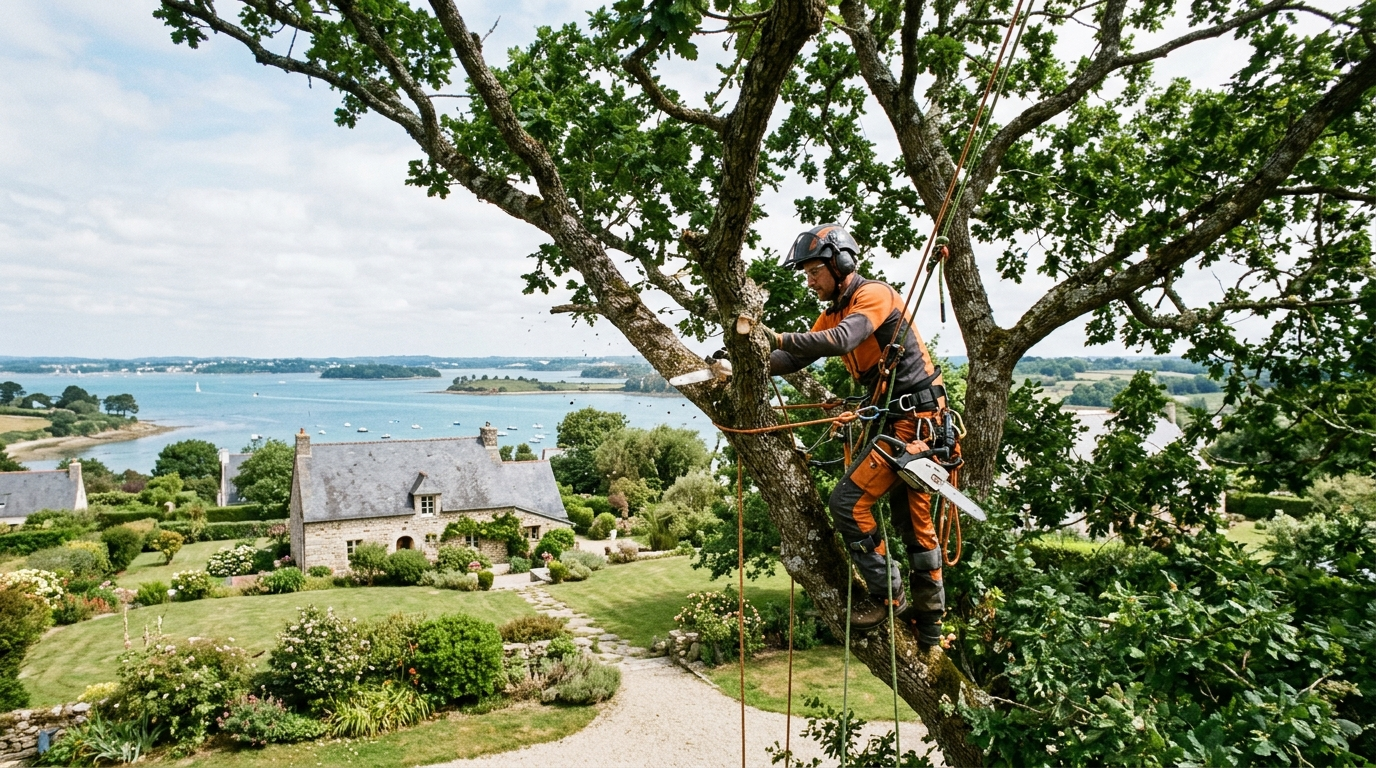 Élagage et abattage d’arbres à Vannes : arboriste grimpeur