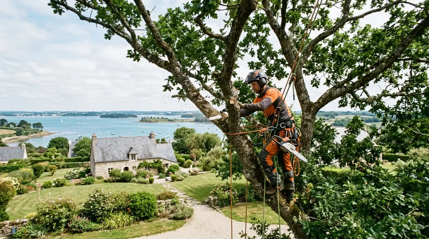 Élagage et abattage d’arbres à Vannes : arboriste grimpeur