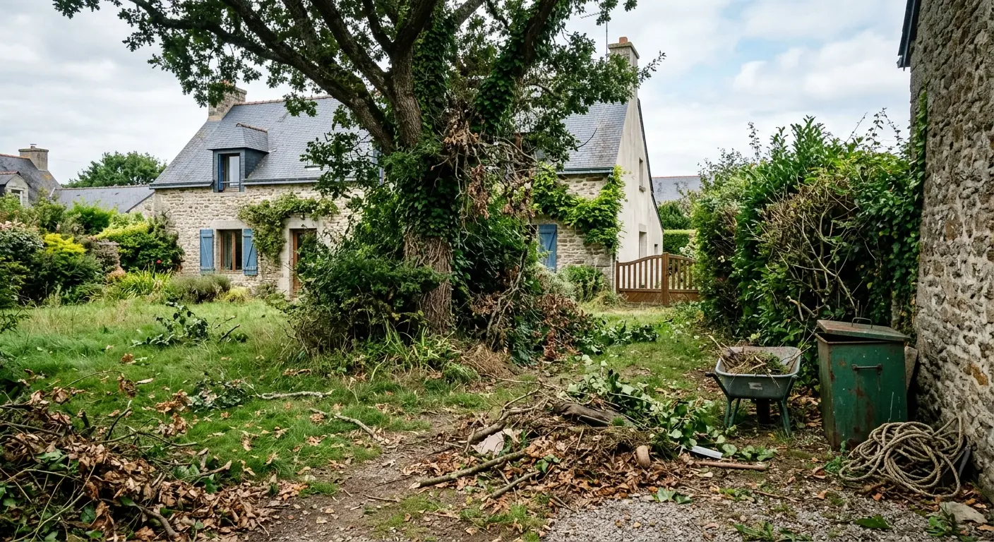 Rémanents volumineux sur un terrain avant broyage à Vannes