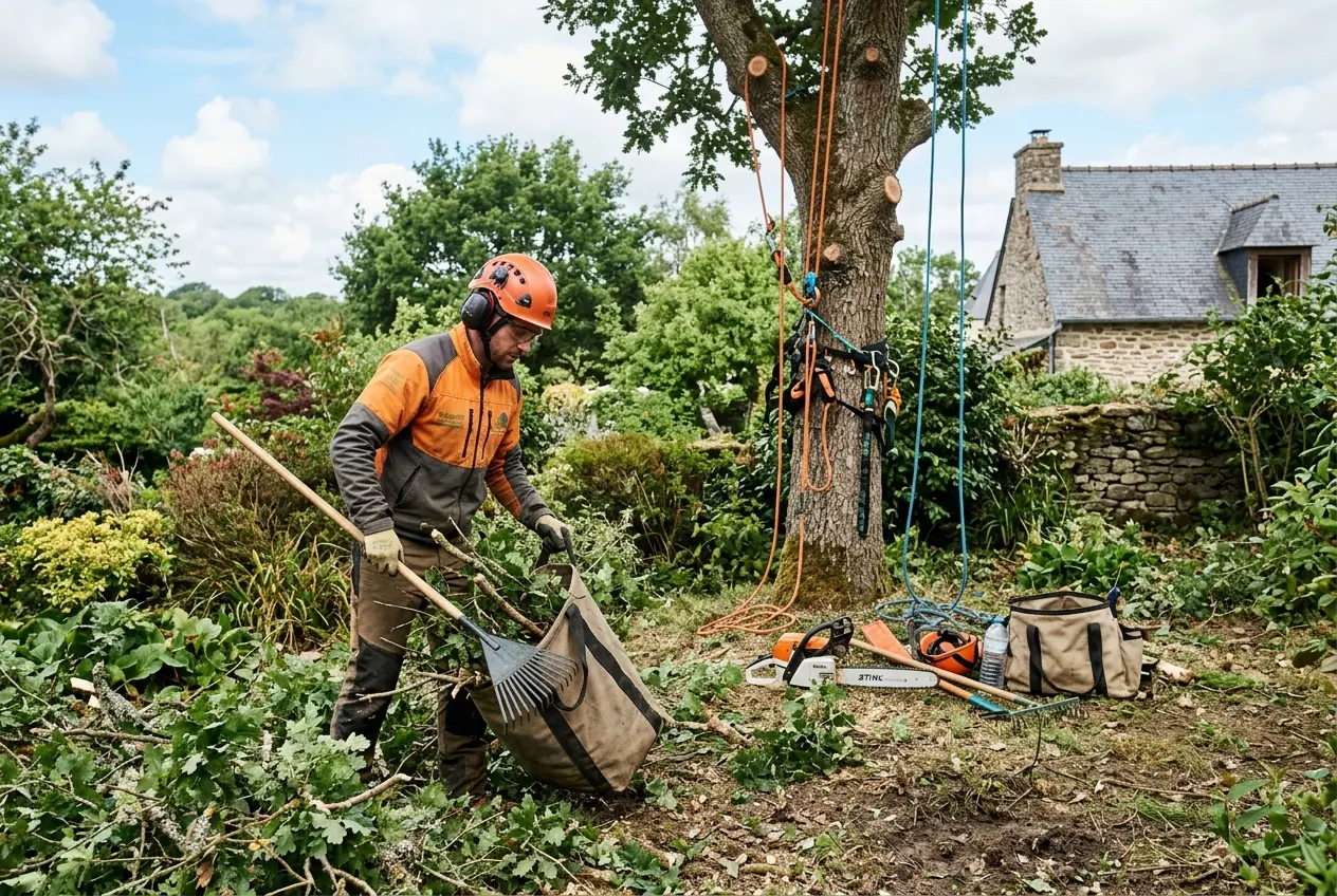 Broyage et ramassage de déchets verts à Plescop
