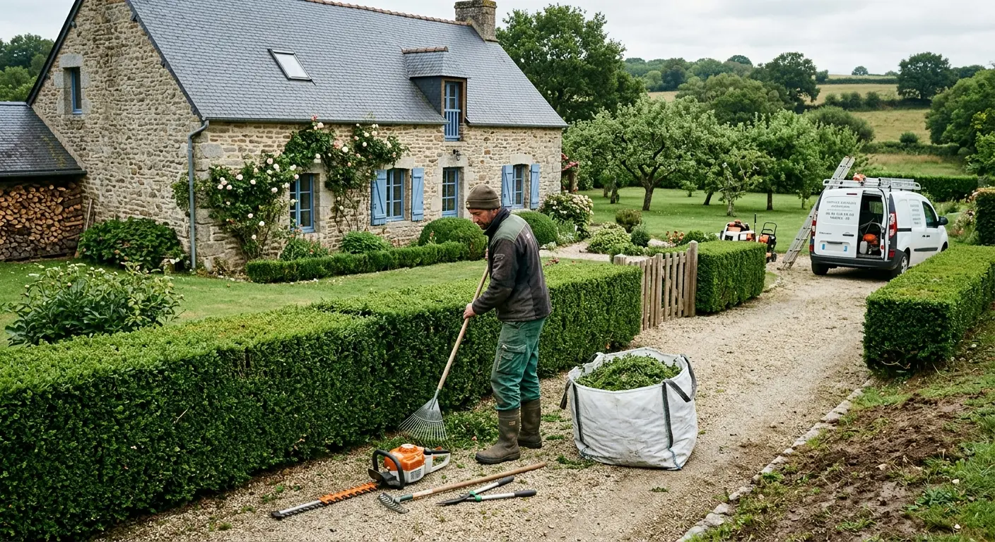 Haie de thuyas droite et nette après taille à Vannes