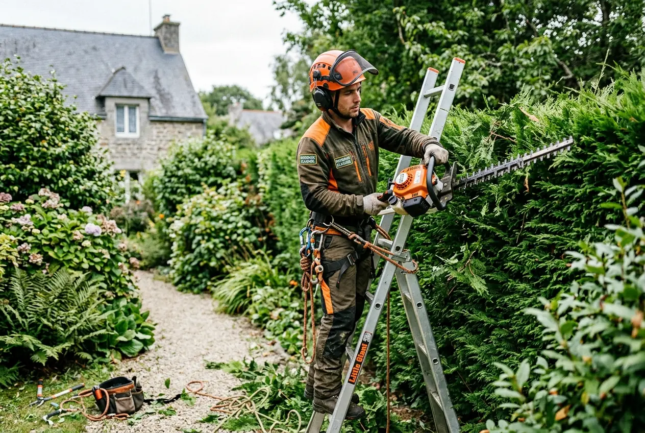 Taille de haie régulière dans un jardin à Plescop